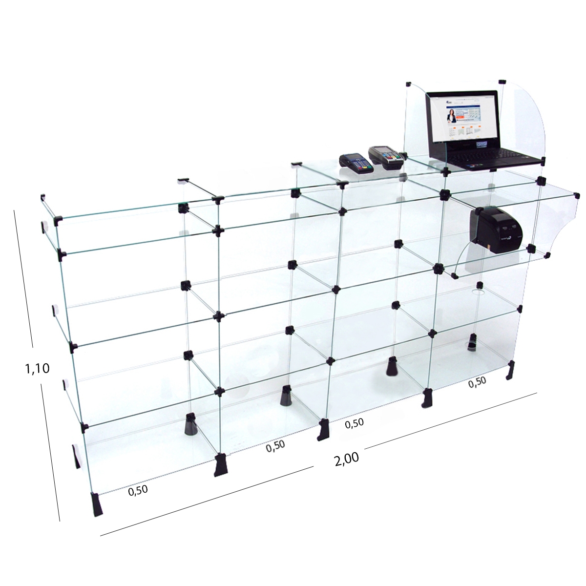 Balcão de Atendimento Caixa Modulado em Vidro - 2,00 x 1,10 x 0,30