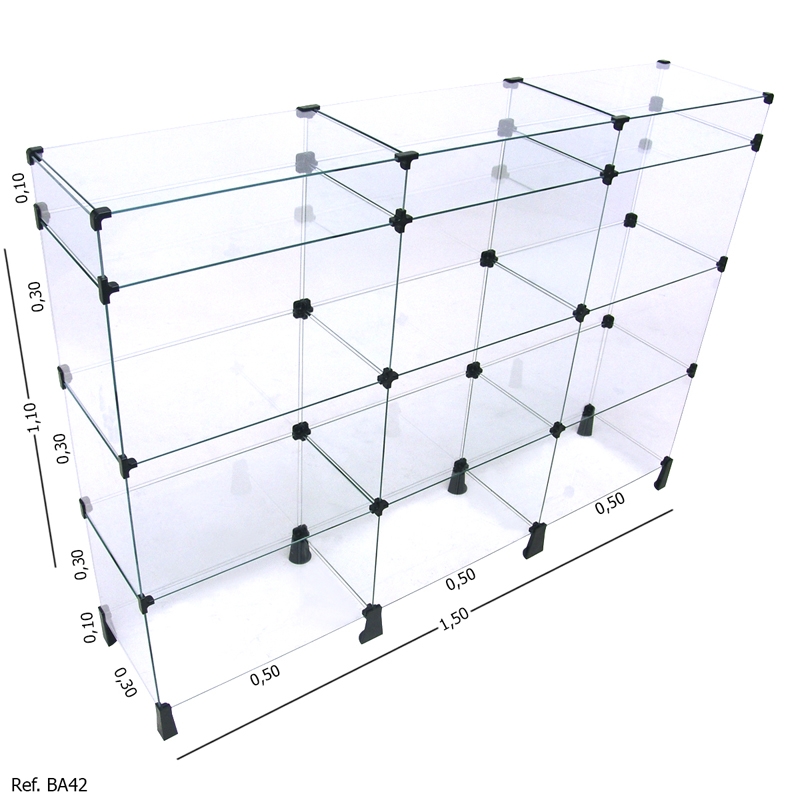 Balcão de Atendimento Modulado em Vidro e Porta Bijuterias - 1,50 x 1,10 x 0,30