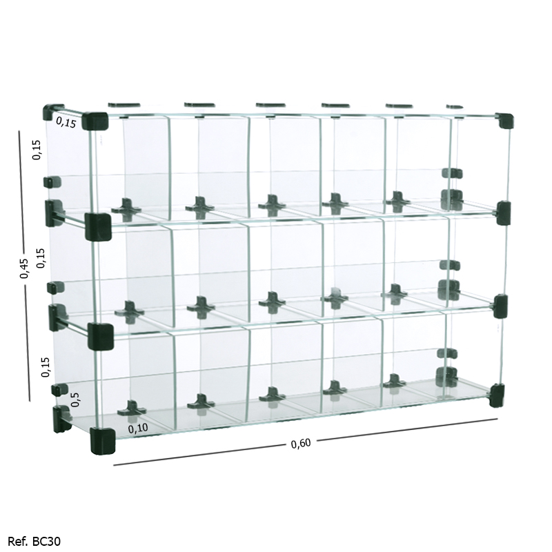 Baleiro Expositor Modulado em Vidro - 0,60 x 0,45 x 0,15