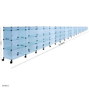 Balcão de Atendimento Modulado em Vidro com Rodízios + Porta Bijuterias -9,50 x 1,10 x 0,40