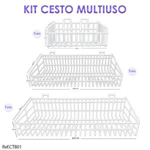 Kit Cesto Para Painel Canaletado Branco - 3 Unidade P/M/G