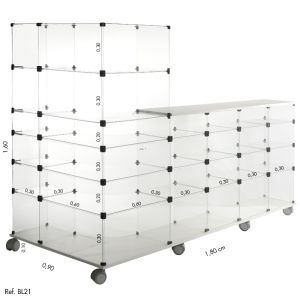 Balcão de Atendimento L Modulado em Vidro - 1,80 x 1,60 x 0,90
