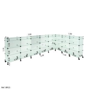 Balcão L Invertido Porta Bijuterias e Rodízios - 2,50 x 1,10 x 1,50