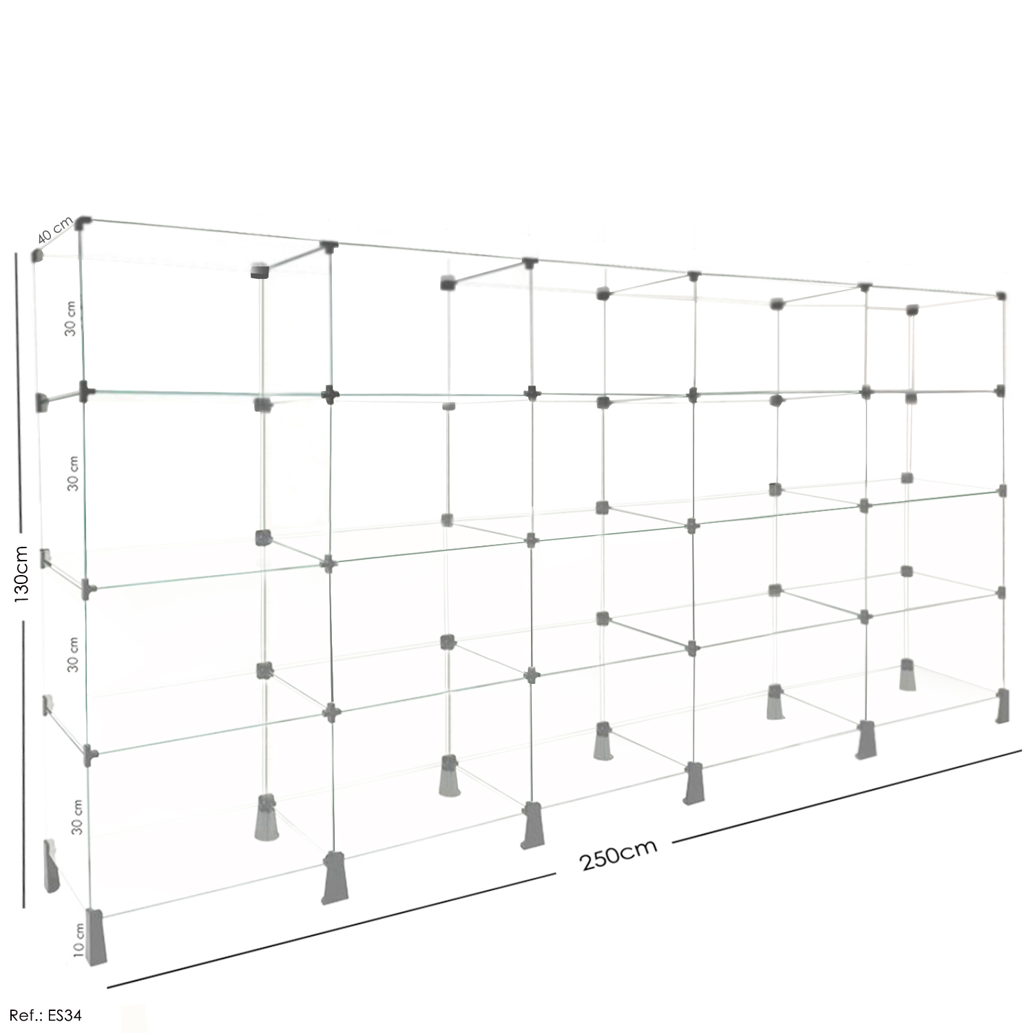 Estante de Vidro Modulado - 2,50 x 1,30 x 0,40