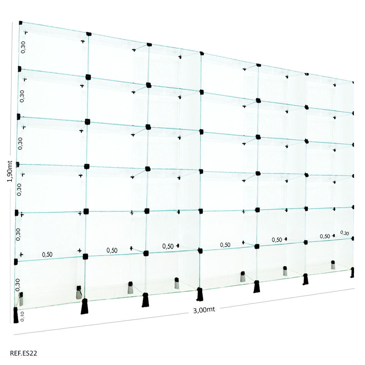 Estante de Vidro Modulado - 3,00 x 1,90 x 0,30