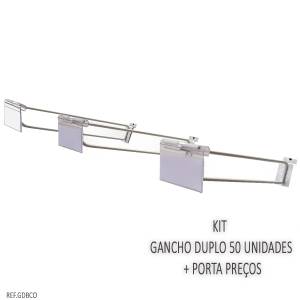 Gancho Painel Duplo Branco 25cm + Porta Preço (50 Unidades)