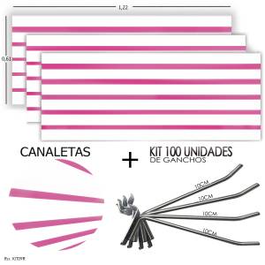 3 Paineis Canaletados -1,22 x 0,61 + 100 Ganchos 10cm + Canaleta Rosa