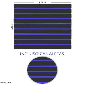Painel Canaletado Preto - 1,22 x 1,22 + Canaletas Azuis