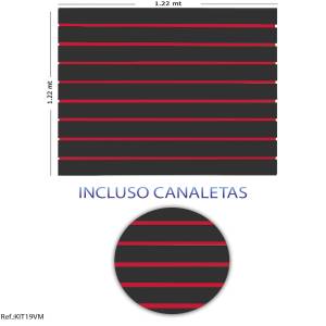 Painel Canaletado Preto - 1,22 x 1,22 + Canaletas Vermelhas