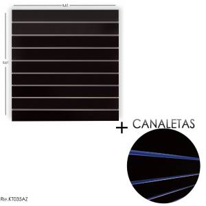 Painel Canaletado Preto 0,61 X 0,61 + CANALETA AZUL