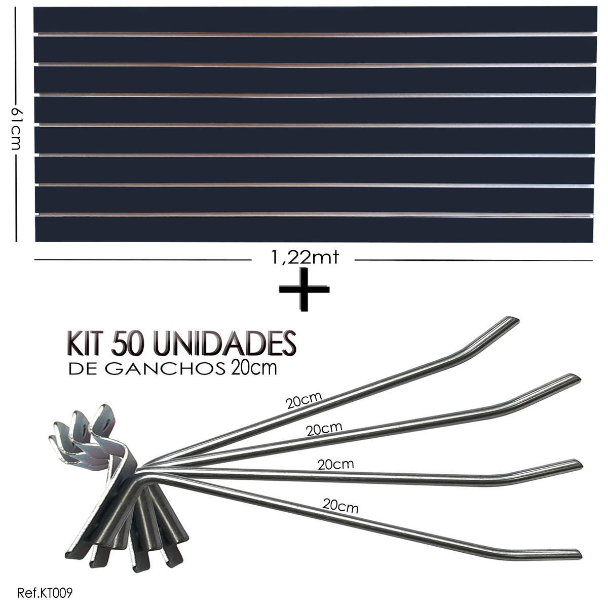 Painel Canaletado Preto - 1,22 x 0,61 + 50 und Gancho 20cm