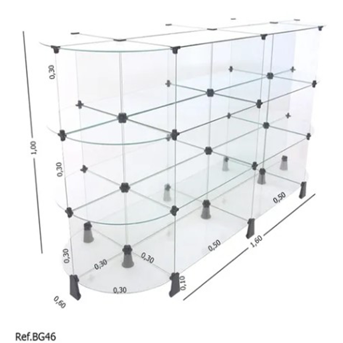 Gôndola Modulado em Vidro - 1,60 x 1,00 x 0,60